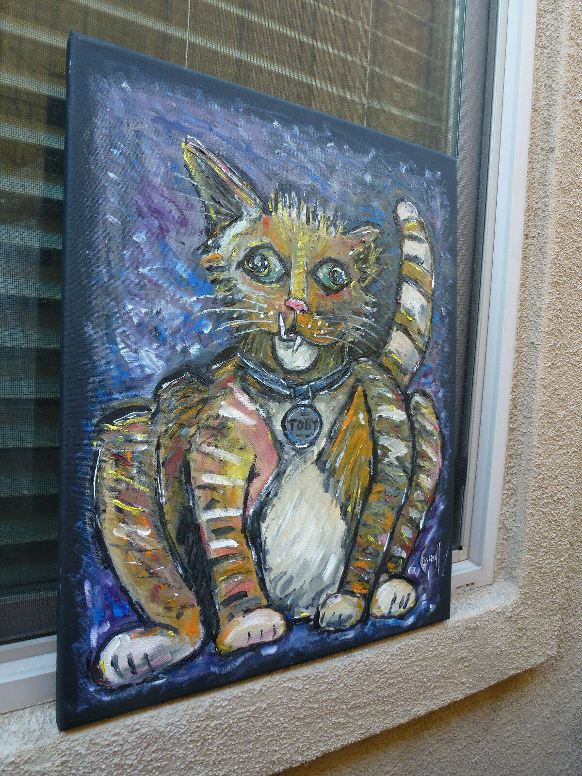 ANOTHER STRAY CAT Toby NEW oil painting 16×20 canvas original signed CROWELL