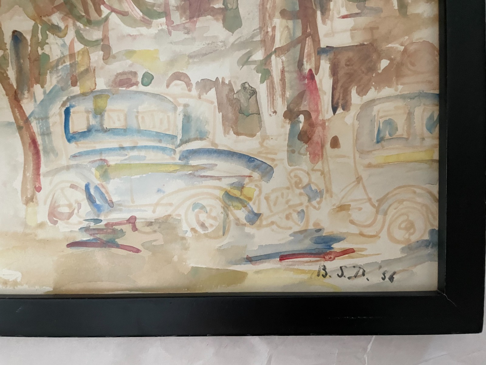 3 Impressionistic Watercolors Paper Signed B.S.D. ’52 ’56 Village Scenes Framed