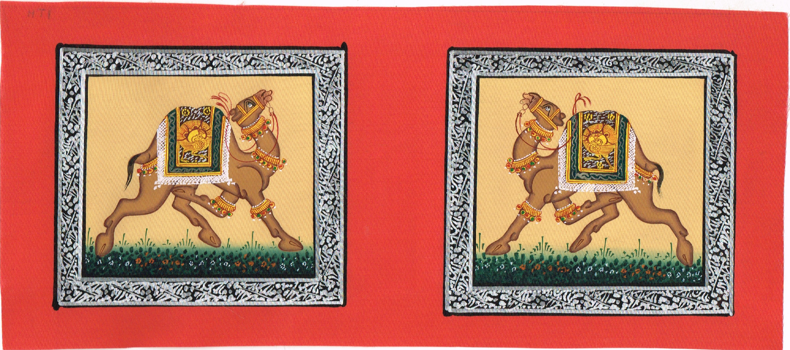 Pair Of Royal Camel Painting Handmade Indian Style Camel Art On Silk 11×4.75″