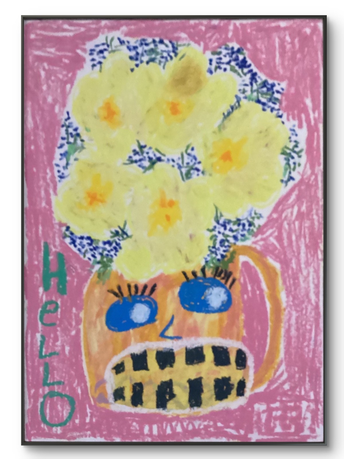 Basquiat Urban Pink Art Neo Expressionism Abstract Flower Face Original 8 by 10