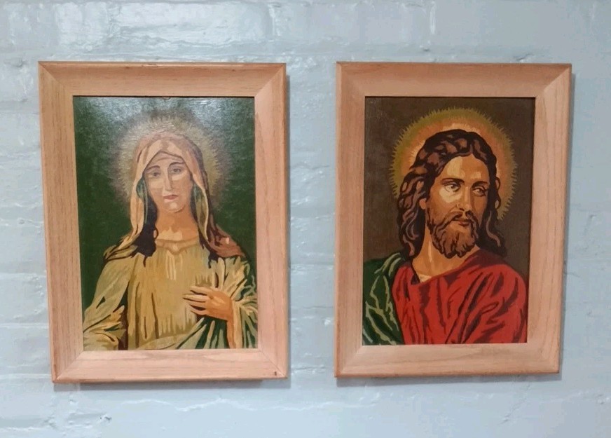 Vintage Framed Paint By Number Portraits Jesus & Mary 12.5″x16.5″ Religious