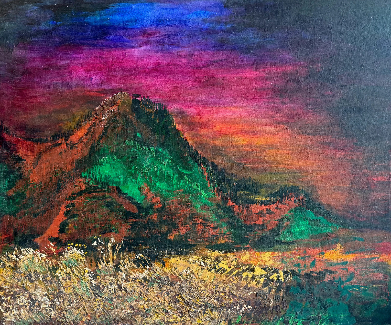 Vintage Surreal Abstract Landscape Painting Modern Wall Art Multi-Color 70s