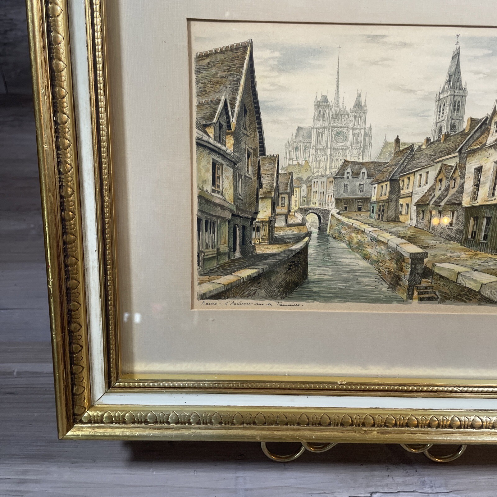 Vintage Sears Framed Painting European Scenes Artwork 16.5×13.5 Stock 63041 MCM