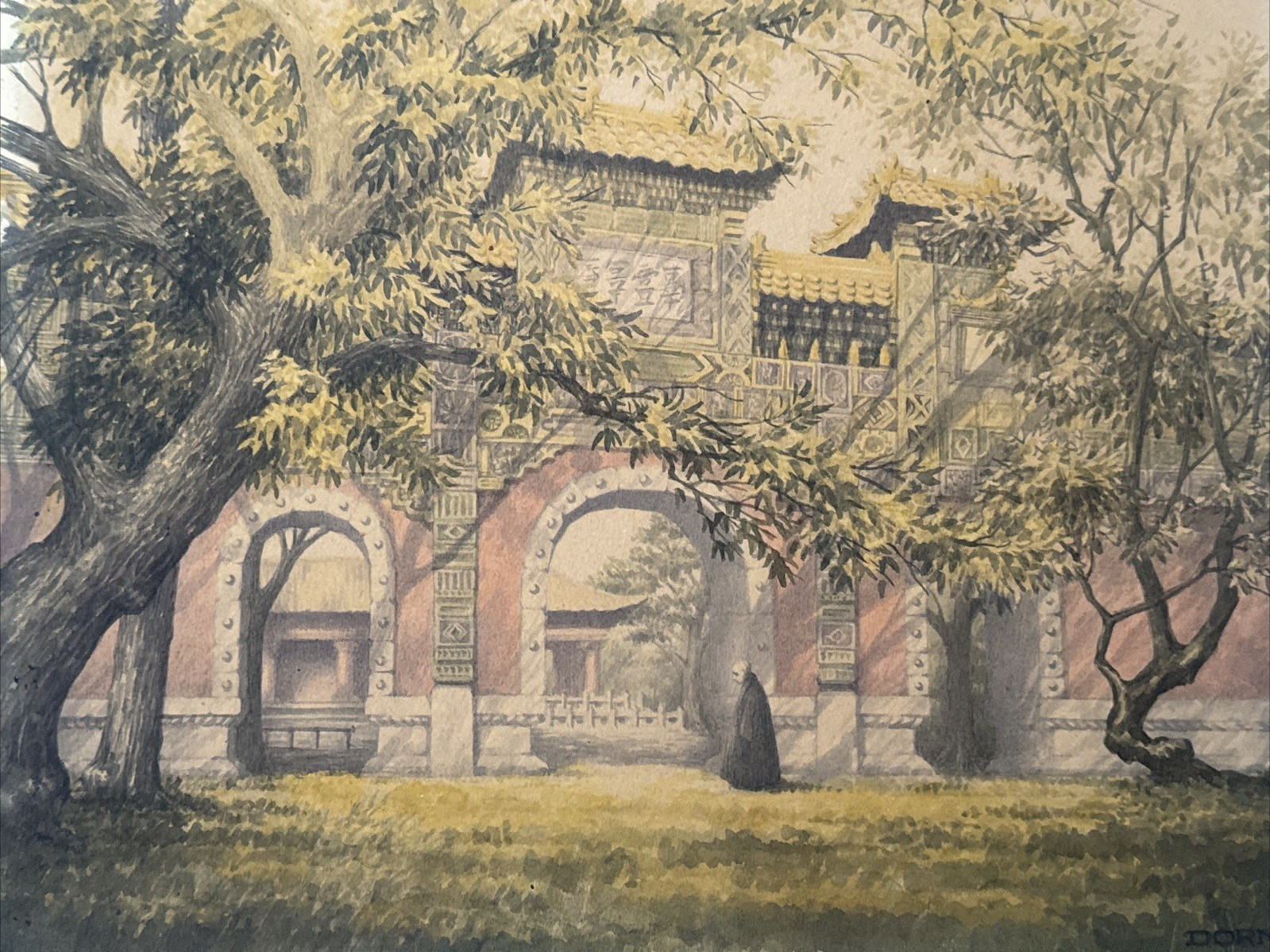 Antique Painting Porcelain Pagoda Peking China By Frank Dorn Famous Author Rare