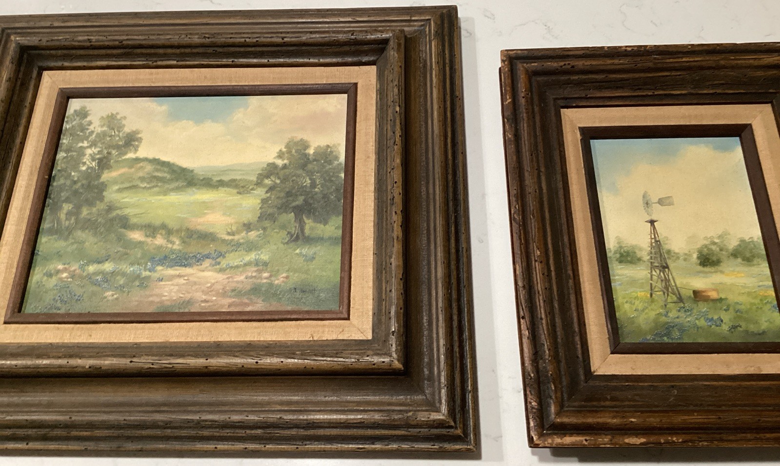Pair Original Texas Bluebonnet ~ Windmill Paintings ~ Texas Hill Country Artist