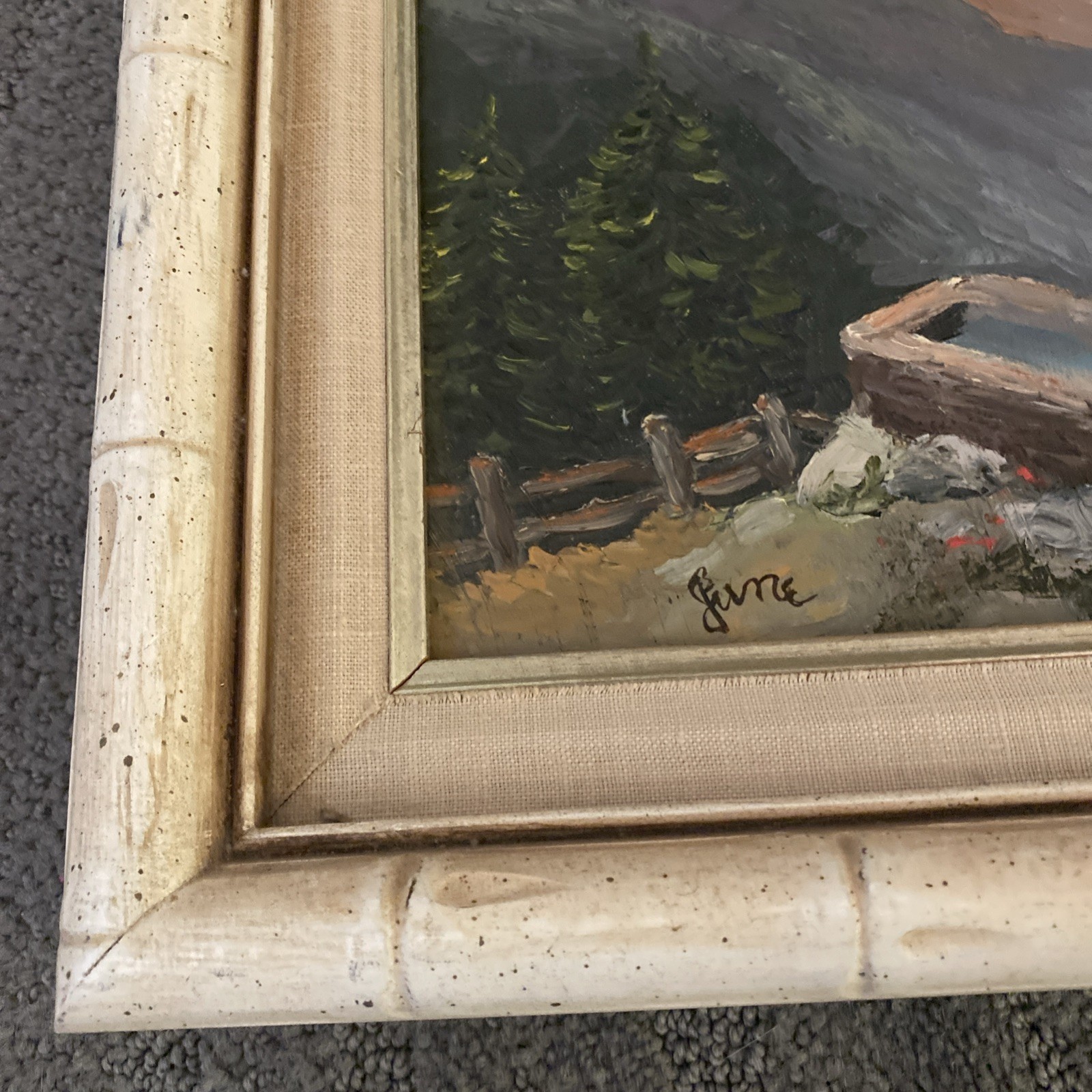 Vntg Original Oil Painting Spring Alpine Landscape 20” X 16” Cottage Framed