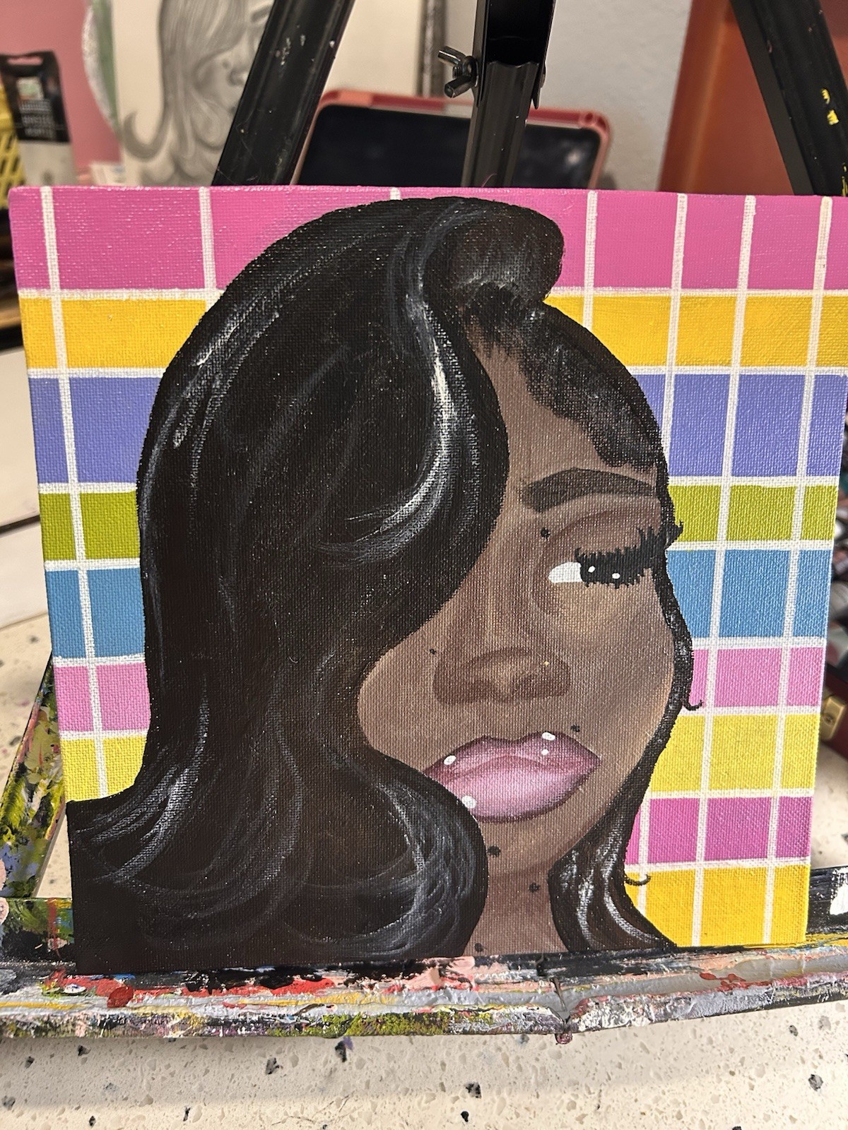 Pop Art Portrait Painting of Woman on Canvas Unframed Single Piece