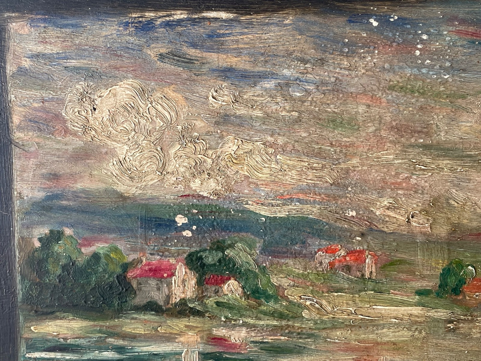 Early 20th French Impressionism – Antique Oil Painting – Study Stormy Landscape