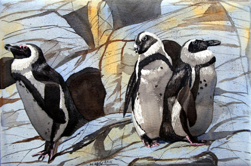 Penguin, Animal, Original Watercolor Painting, Signed, Art, 22×15 inches