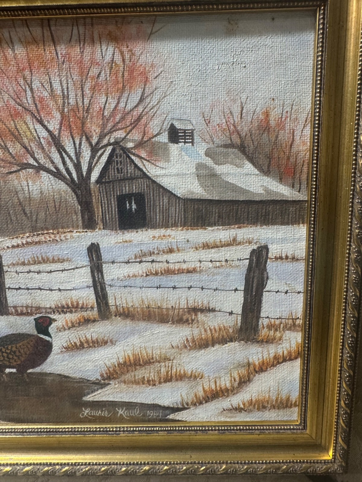 Laurie Kaul 1984 “Turkey In Winter Landscape Scene” Oil Painting – Signed/Framed