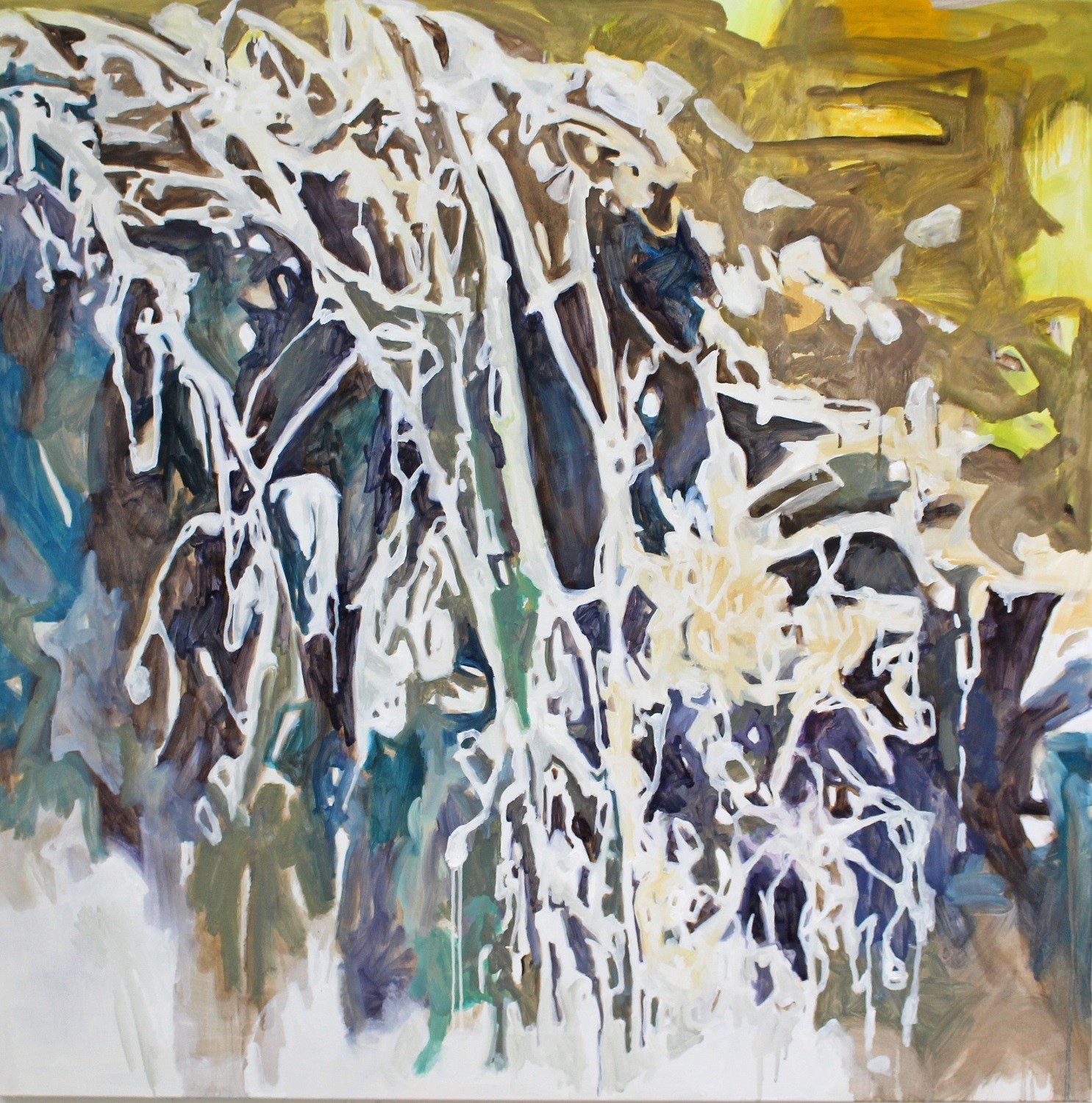 Large landscape abstract painting on canvas, signed by artist, 48 x 48 in
