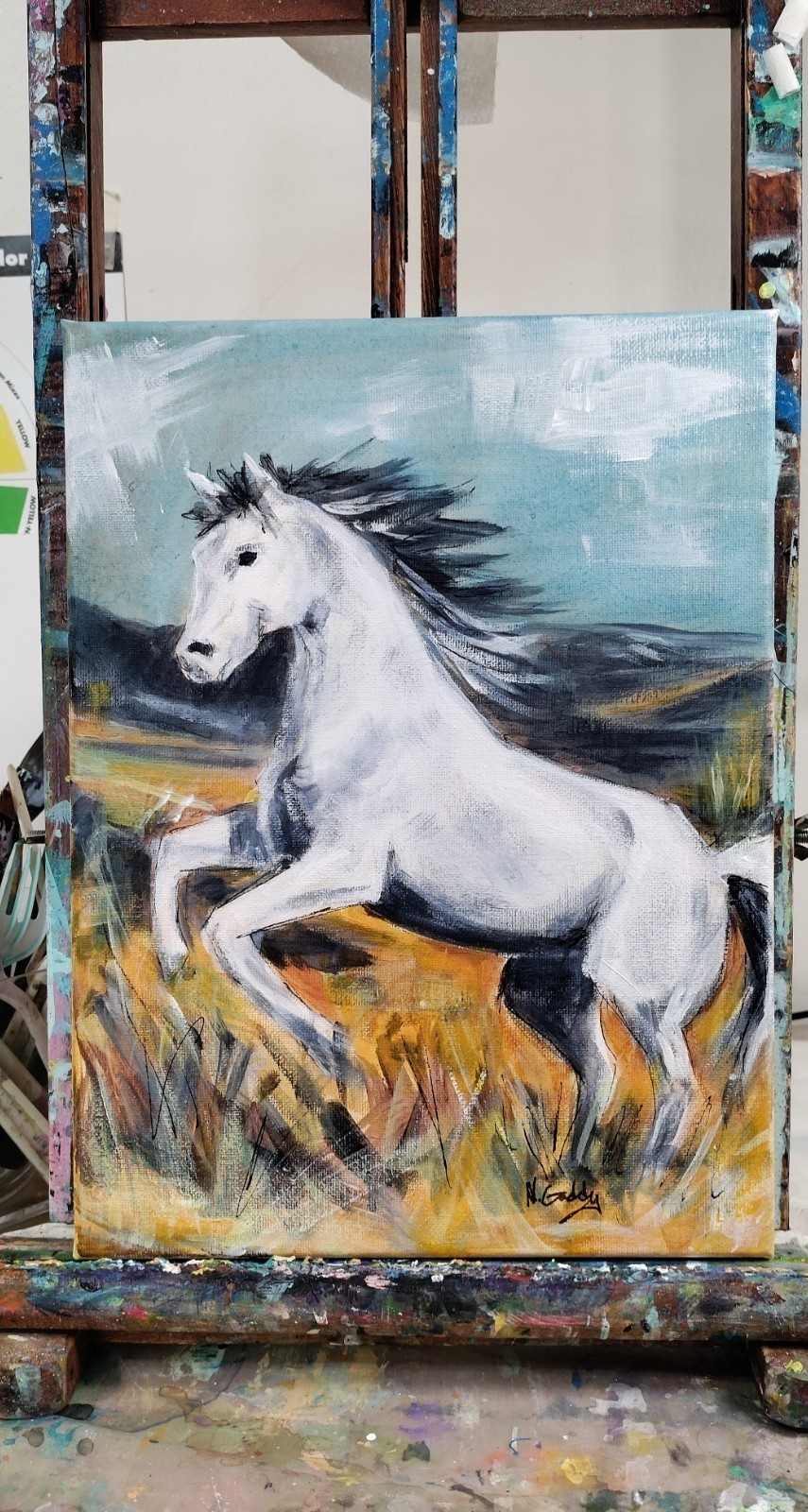 Original Expressionist 9 x 12 Western Horse Acrylic Canvas Wall Art Painting