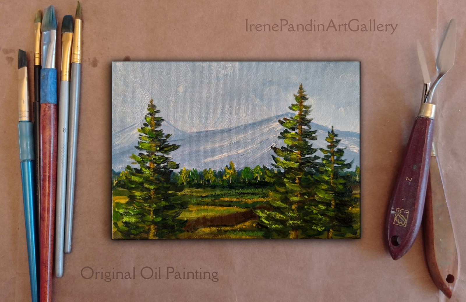 Mountain Landscape Oil Painting Forest Impressionist Nature Art 5×7″ on Canvas
