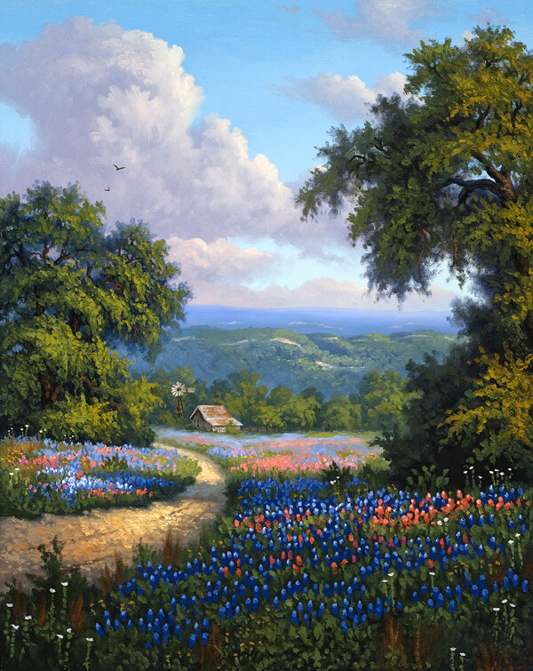 Texas Bluebonnets spring Landscapes Oil Painting Art Printed on canvas L2495