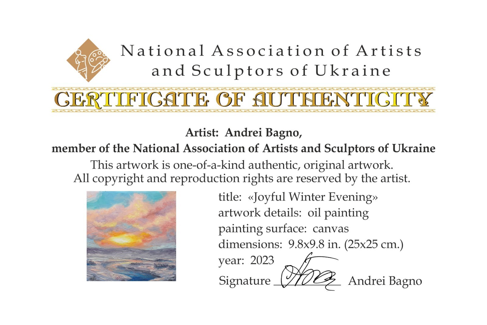Original Oil Painting Winter Sunset Landscape Palette Knife Impressionist Art