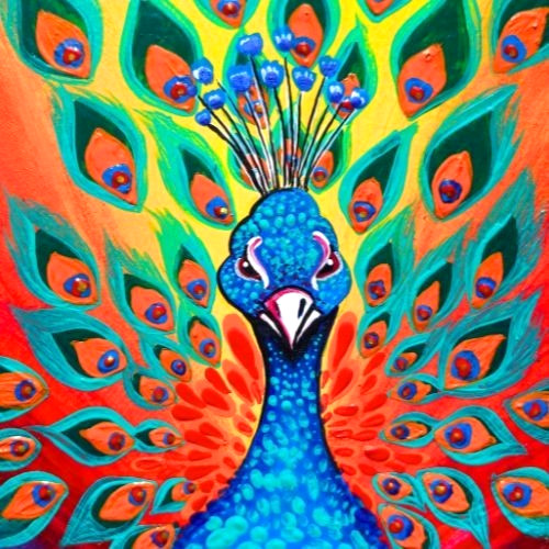 2Pcs ACEO Original Peacock Bird Acrylic Animal Nature Pop Art Set Hand Paint NEW
