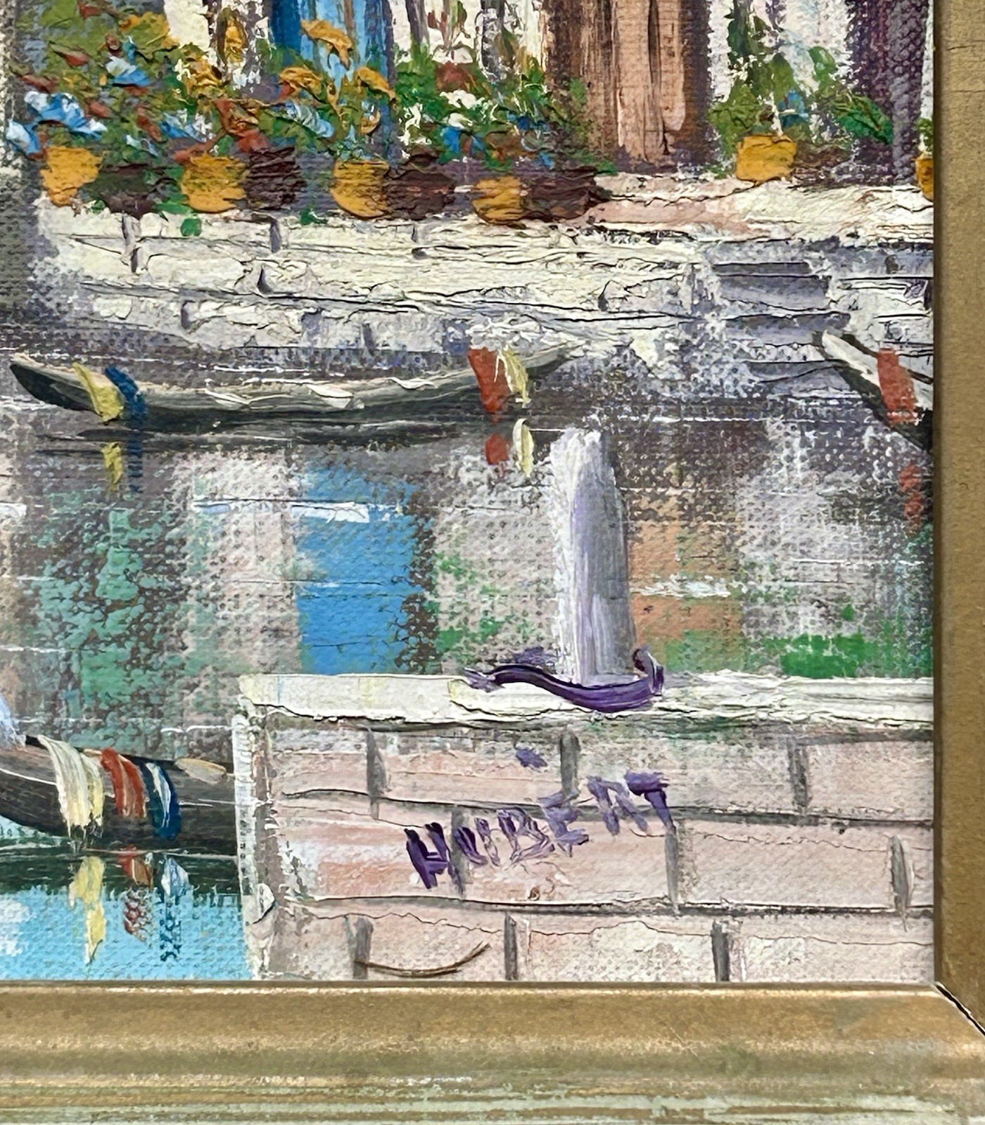 Beautiful Vintage Italian Landscape Lakeside Village Scene Framed And Signed