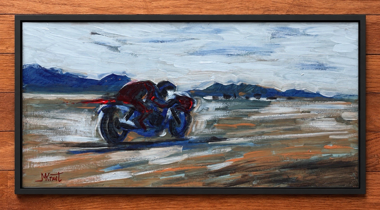 Bonneville Salt Flats Speed Week Cafe Bike Moto Racer Original Painting Framed