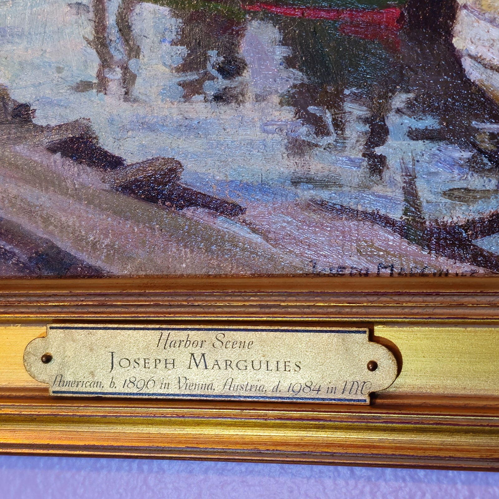 Joseph Margulies (1896-1984) – Oil On Board Painting – Harbor Scene – Gilt Frame