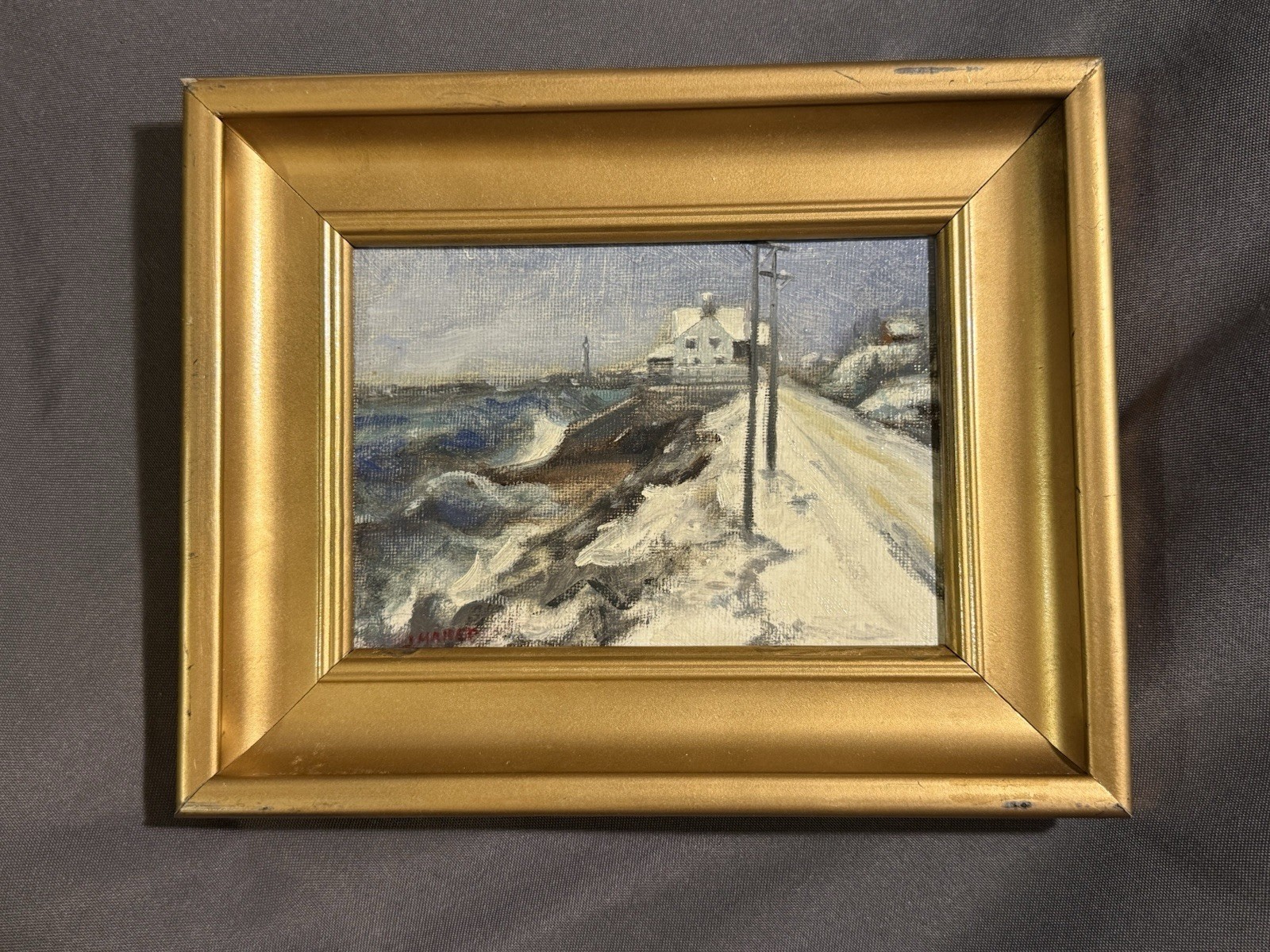 Vintage Nautical Oil on Board Winter Seascape Painting Provincetown Cape Cod