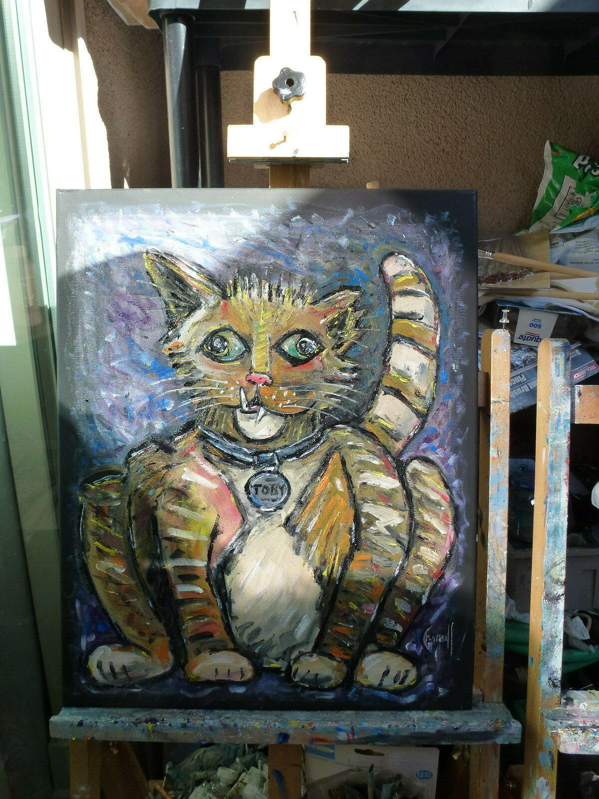 ANOTHER STRAY CAT Toby NEW oil painting 16×20 canvas original signed CROWELL