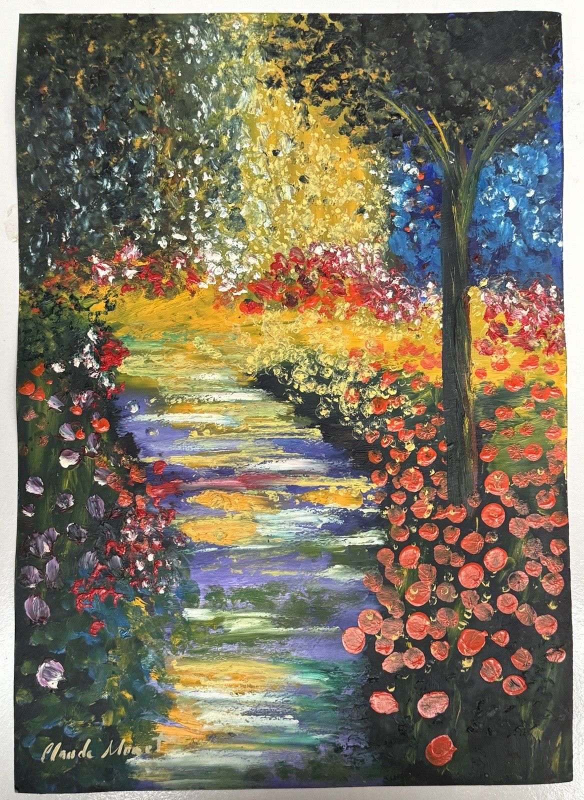 Claude Monet (Handmade) Oil On Paper Signed & Stamped Drawing,vtg Artwork