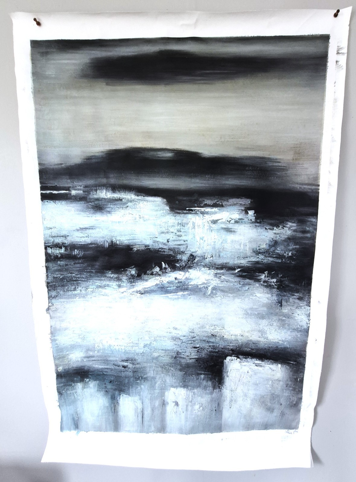 Large abstract painting oil on canvas, hand painted, 33 3/4 x 48 in