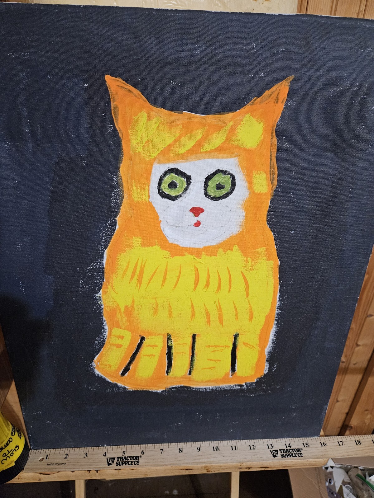 Original Art Bright Cat Eyes Canvass 16″ X 20″ By Adult W/Down Syndrome 11710