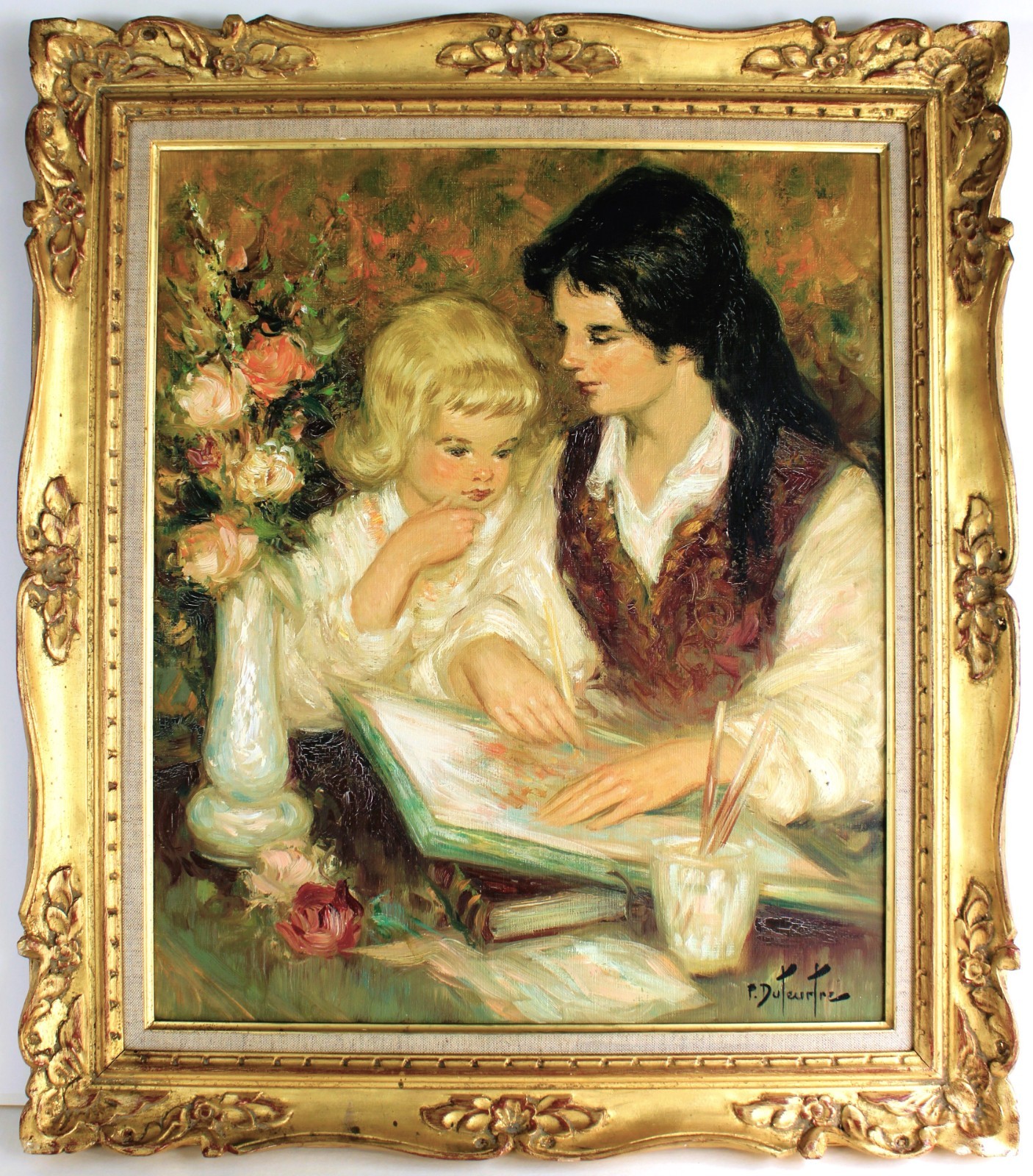 PIERRE DUTEURTRE 1911-1989 OIL PAINTING CANVAS SIGNED TITLED DESSINATRICE FRENCH