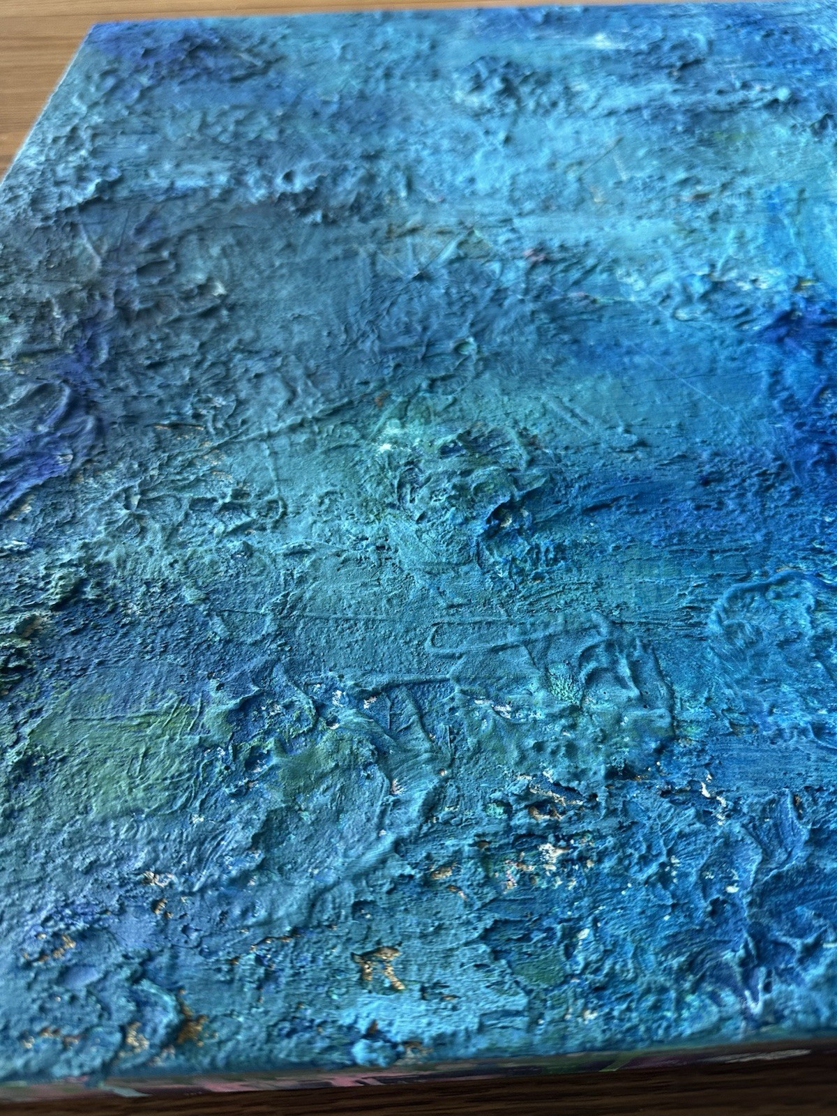 Blue Abstract Textured Canvas Painting Original Unframed Single Piece