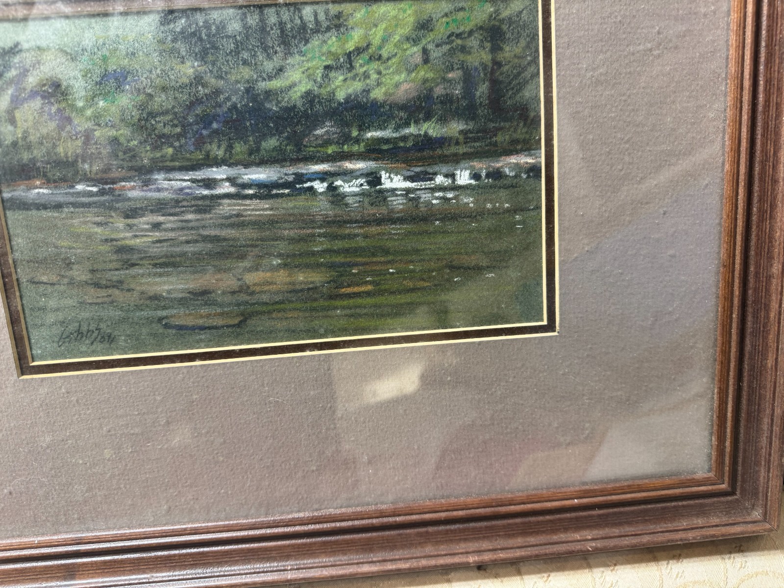 Gibbs 1988 “River Landscape Scene” Pastel Painting – Signed And Framed