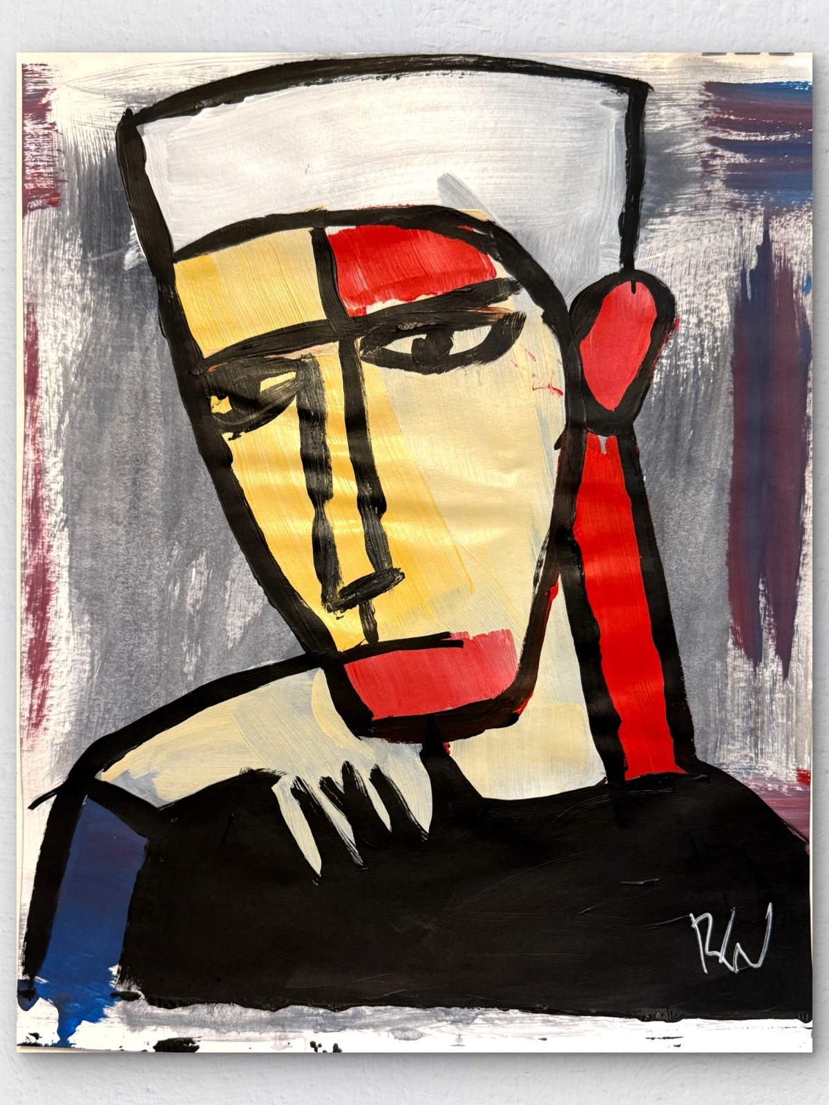 Original 11×14 Expressionist Hand Painted Signed Acrylic Paper Art Man