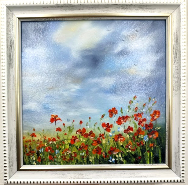 Original Oil Painting 6×6 in Framed Signed Wildflowers Impasto Art Wall Art