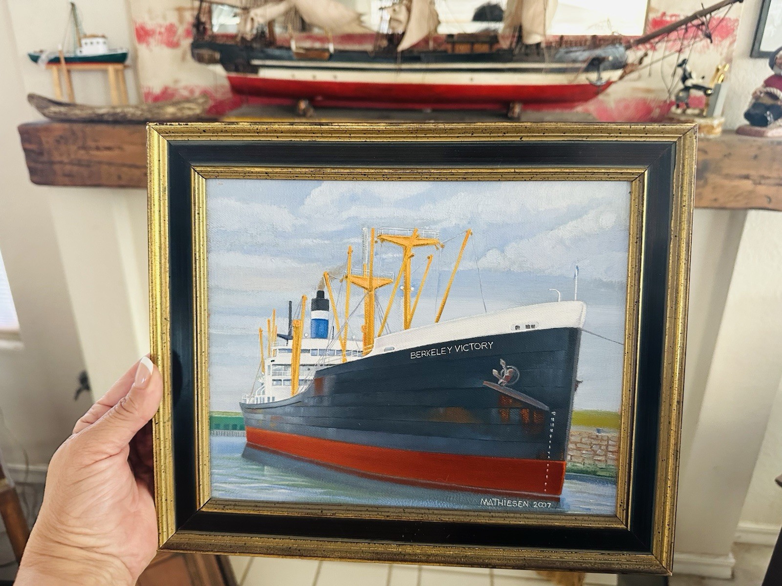 2007 Folk Art Oil Canvas Painting Berkeley Victory Ship ~Don Mathiesen~ Signed