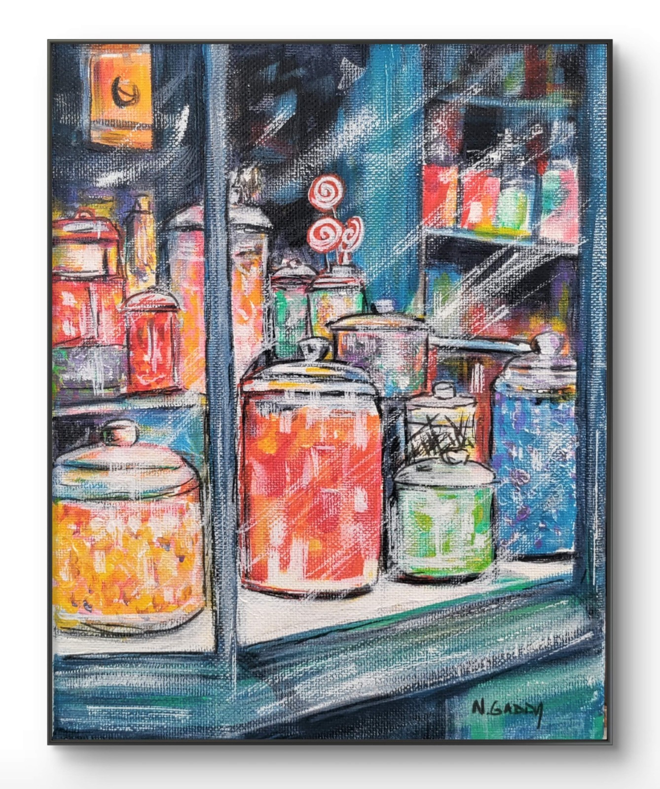 Original Expressionism 8 x 10 Candy Shop Acrylic Canvas Wall Art Painting
