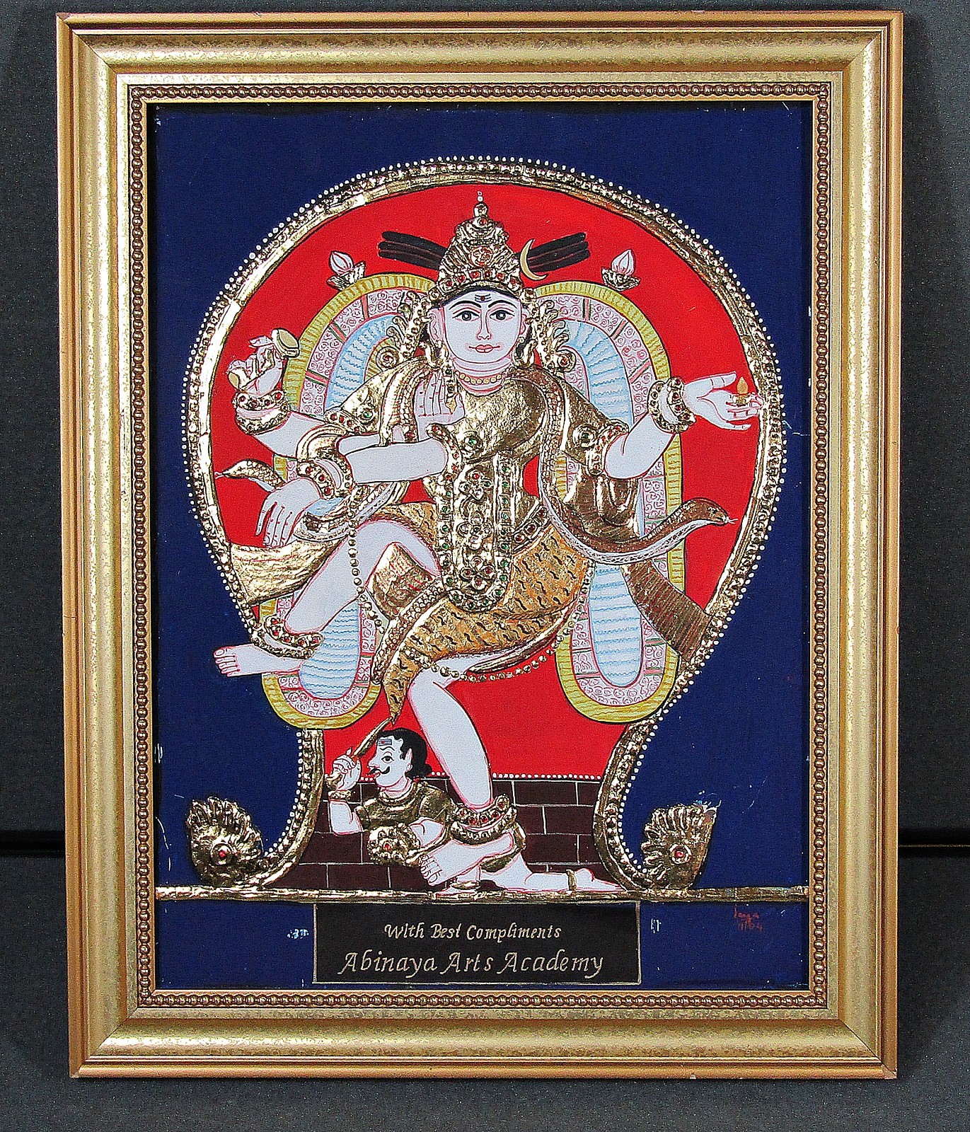 Tanjore Nataraja Shiva Painting 22K Gold Foil Framed Signed 2004