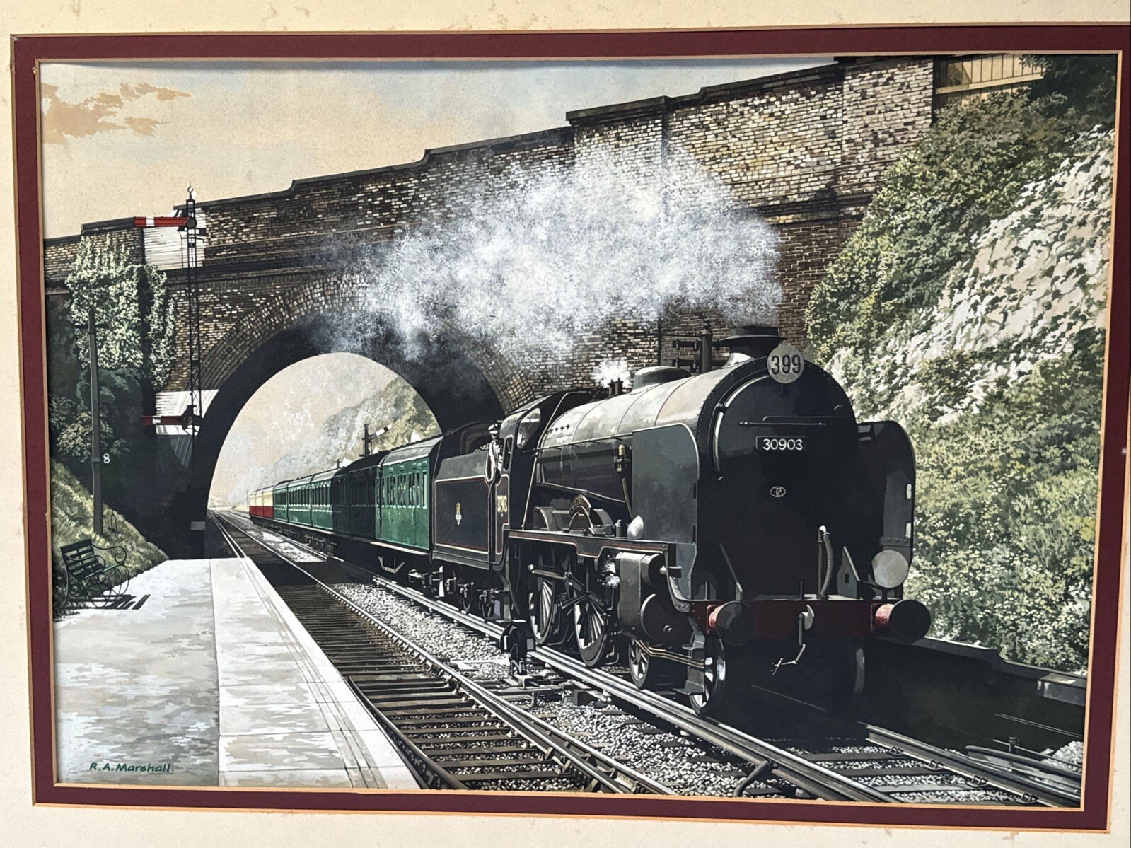 VINTAGE TRAIN PAINTING RAILROAD REALISTIC REALISM ILLUSTRATION ORIGINAL MARSHALL