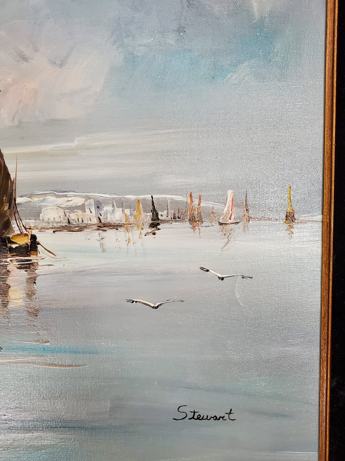 Vintage Original gigantic Nautical Naval by S. atewart Oil painting 24×48″in g