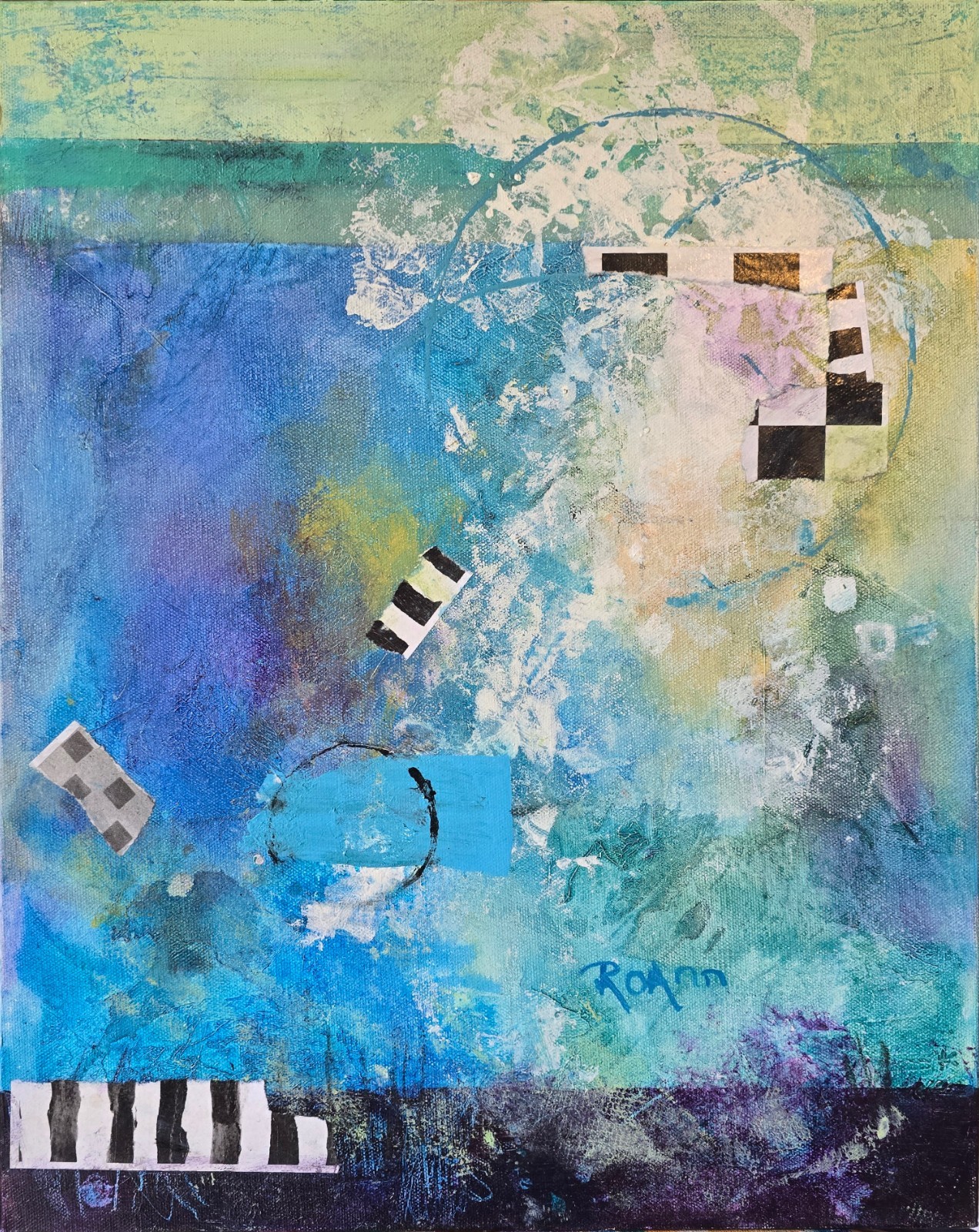 Abstract Painting on Canvas Original “Symphony in Blue and Green” 16 x20x2 inch