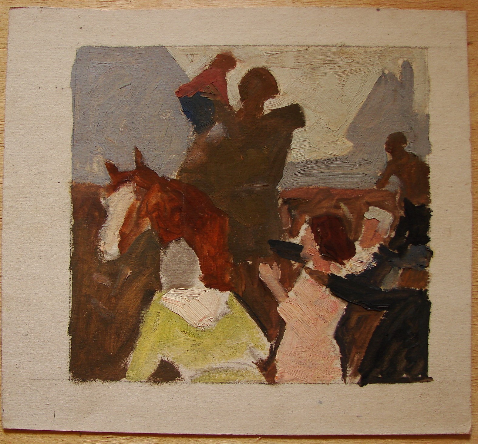 Ukrainian Soviet USSR Oil Painting modernism figure horse revolution sketch