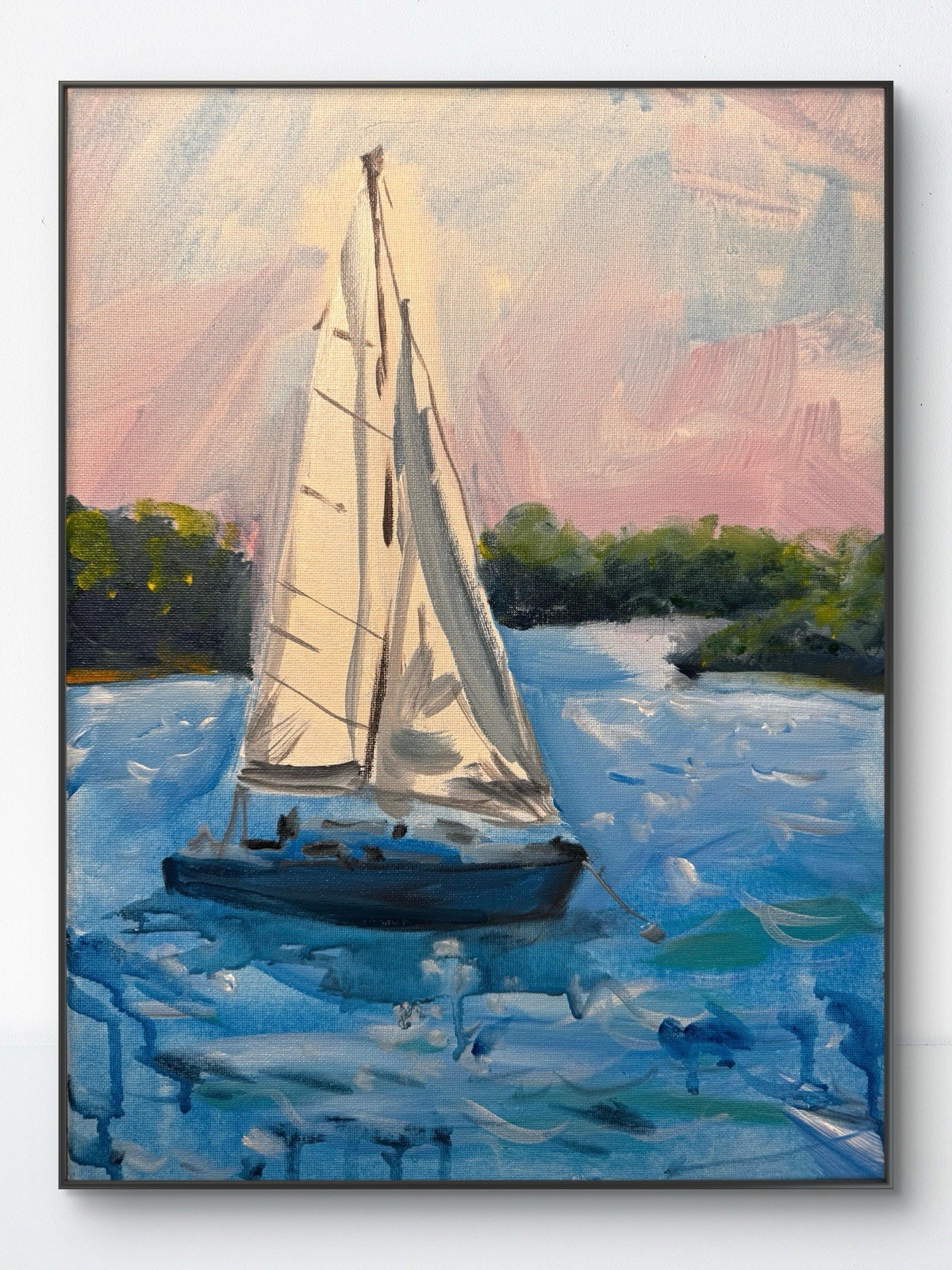 SAMATOWIC Original Abstract Expressionism 12×16 Sailboat Signed Wall Art 506