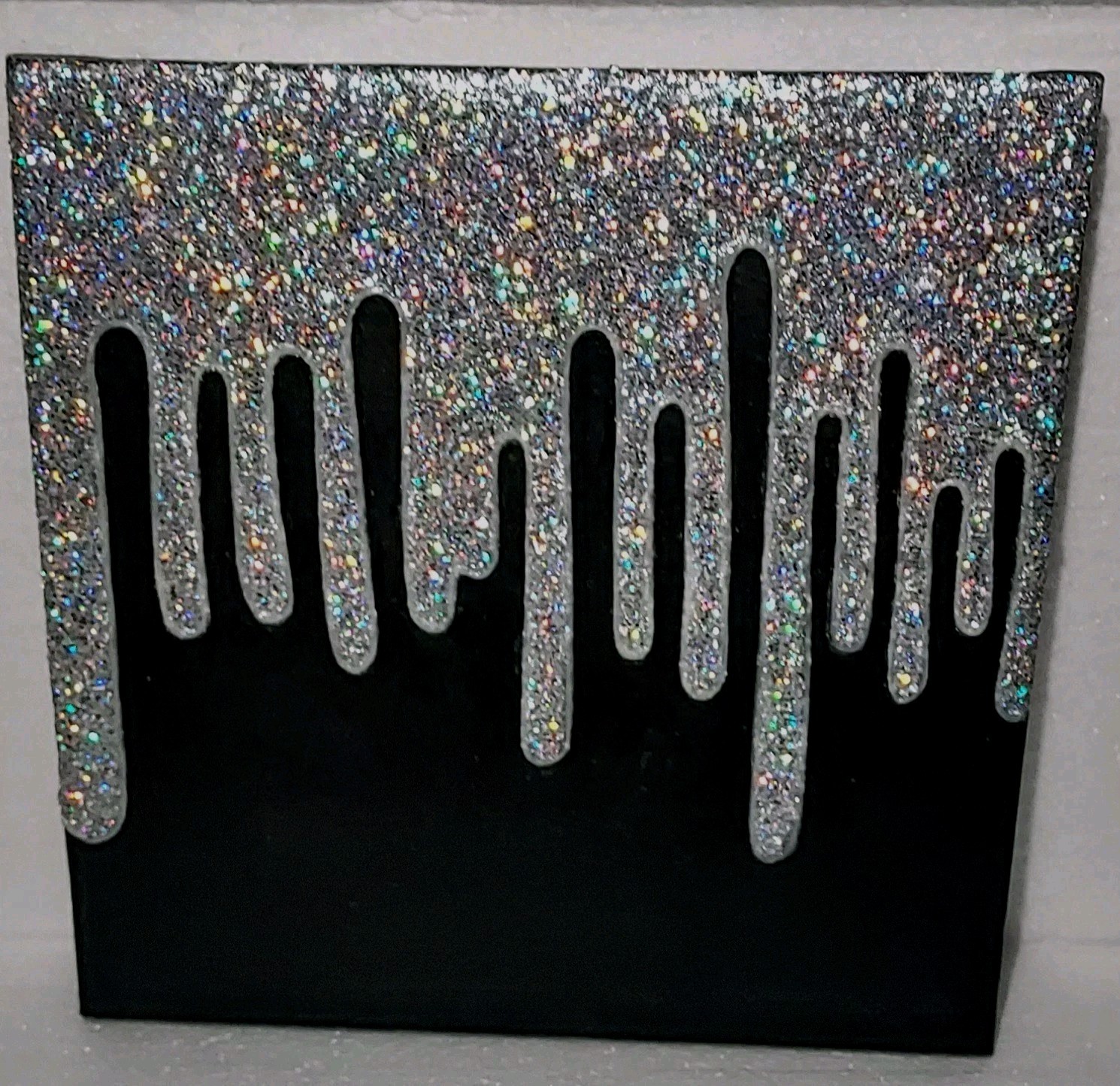 Glow N Dark Glitter Painting On Canvas Black With Silver Holographic Glitter