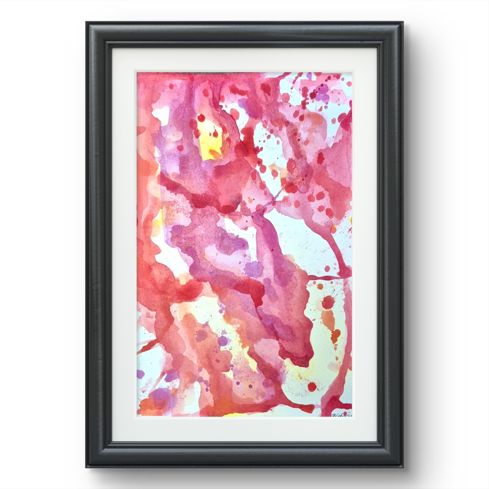 Warm Tones Reds Abstract Non-Representational Watercolor Home Decor Art 8 x 5