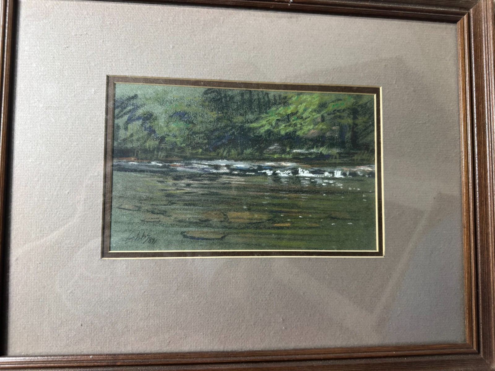 Gibbs 1988 “River Landscape Scene” Pastel Painting – Signed And Framed