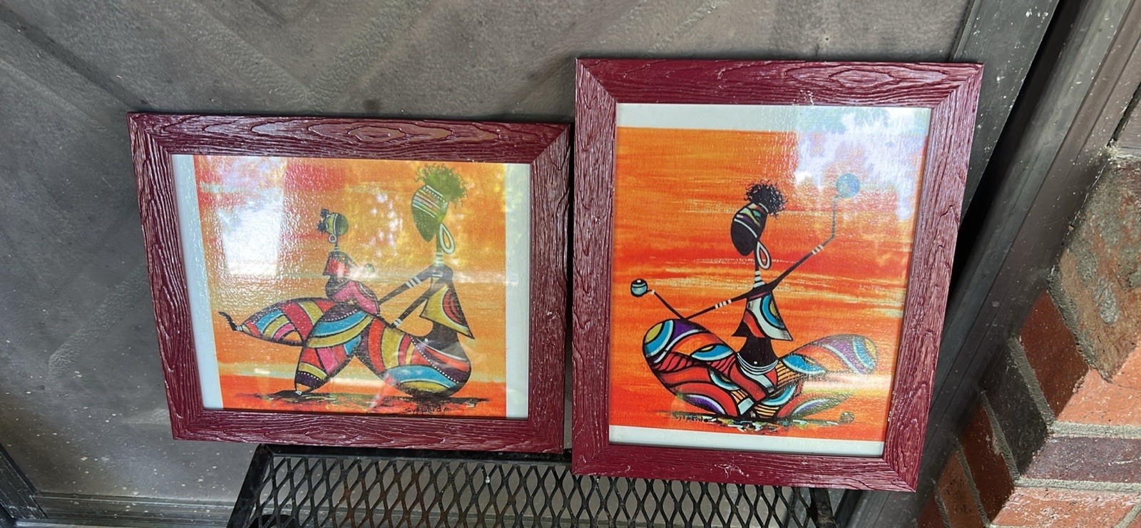 Vintage African Tribal Art Framed & Signed by Jafeth Moiane Mozambique painting