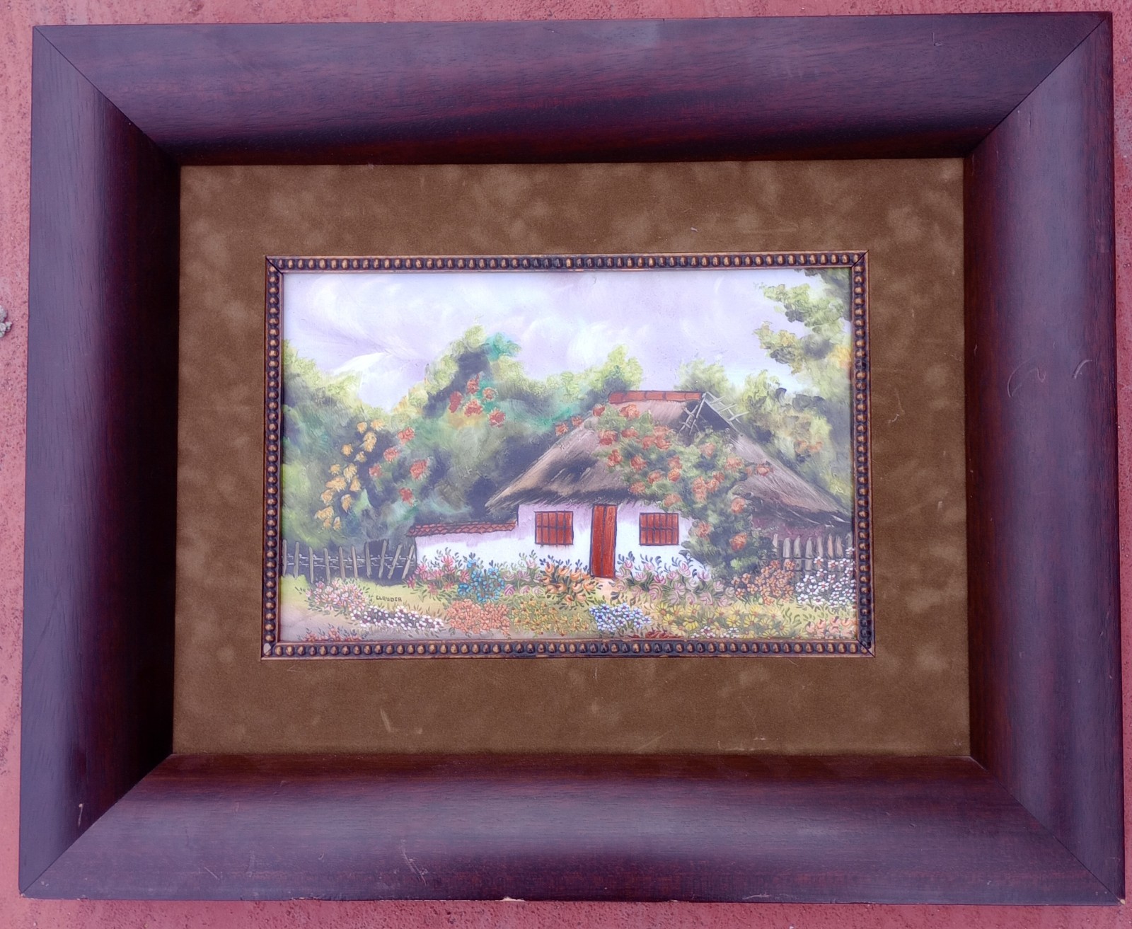Hand Oil Painting on Porcelain Tile 21×17 Inches( With Frame) Signed by Claudia