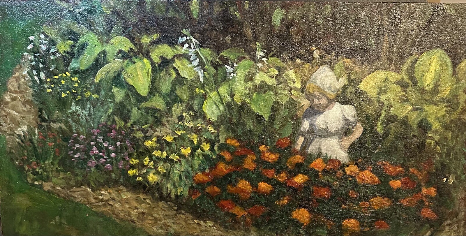 Garden With Dutch Statue – Original Oil Painting