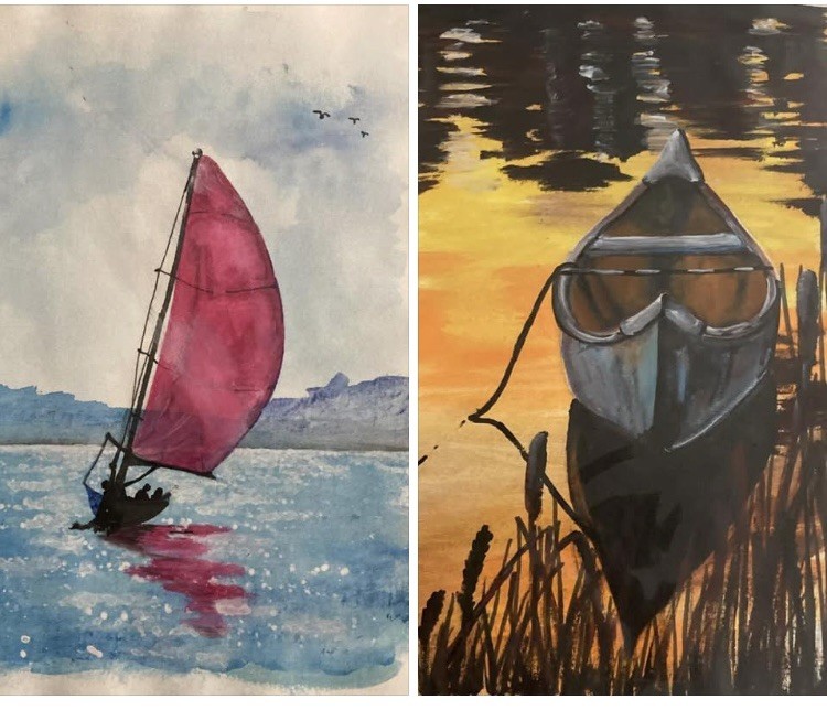 Bundle 2 pc Original Art. Boats Paper.6x8Each.Signed.Free Shipping
