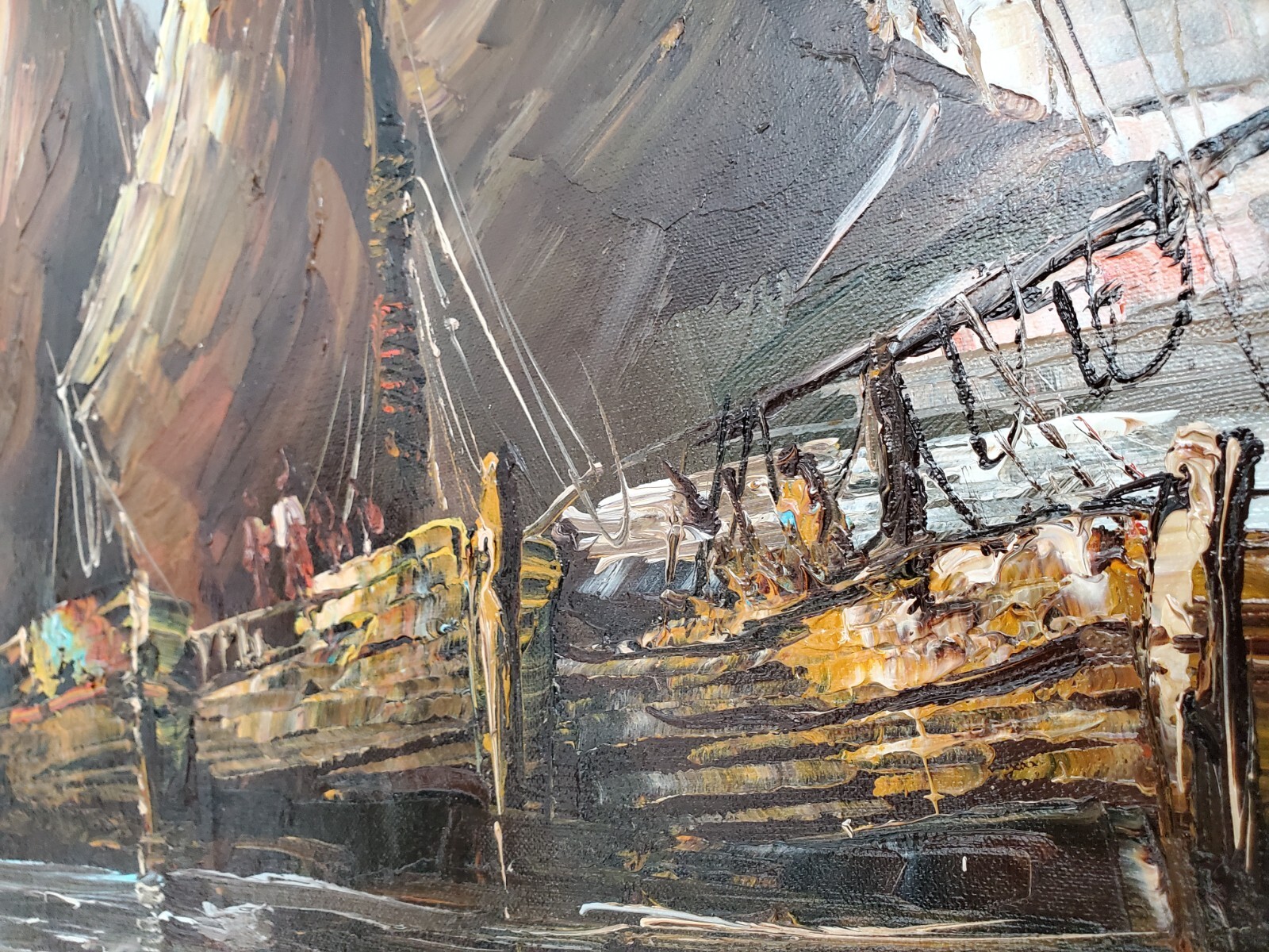 Vintage Original gigantic Nautical Naval by S. atewart Oil painting 24×48″in g