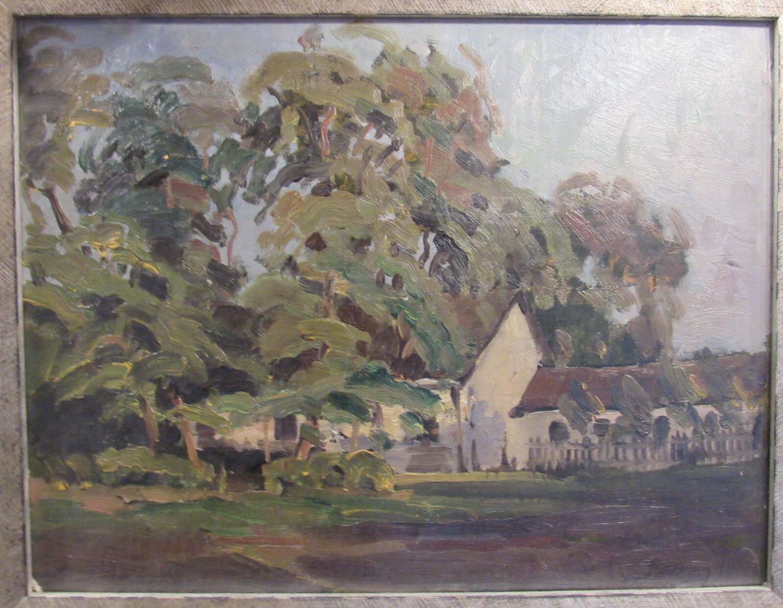 Signed 1904 István Bosznay (1868-1944) oil painting impressionist house trees